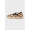Fur moccasins with signature print