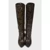 Embossed dark green leather boots