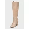 Beige leather boots