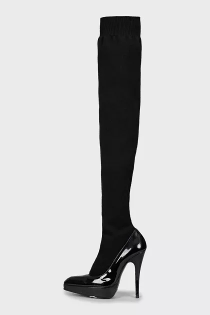 Black over the knee boots with textile upper