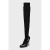 Black over the knee boots with textile upper
