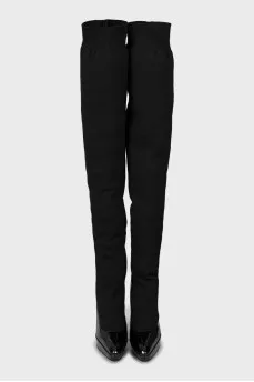 Black over the knee boots with textile upper