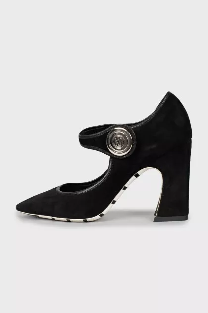 Suede shoes with silver logo