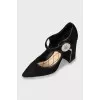 Suede shoes with silver logo