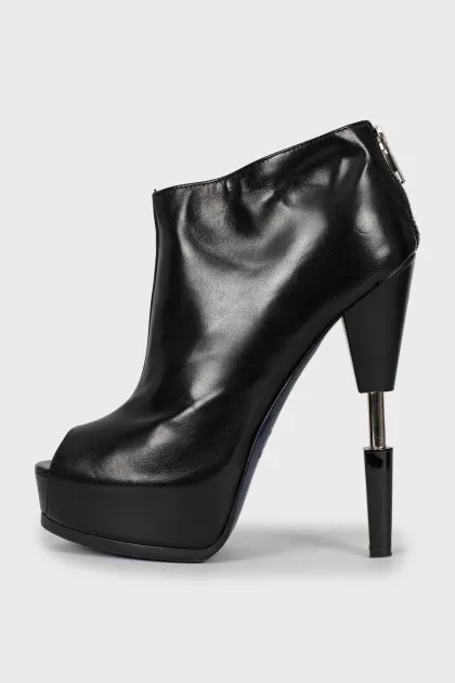 Leather ankle boots with embellished heel