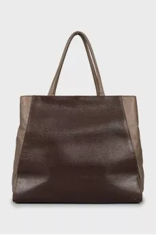 Mixed color leather tote bag