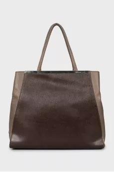 Mixed color leather tote bag