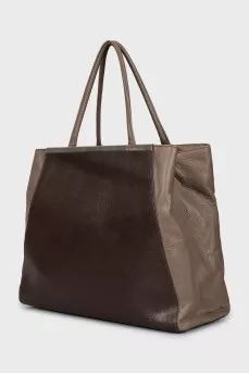 Mixed color leather tote bag