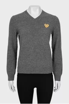 Gray V-neck sweater