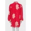 Pleated dress with voluminous sleeves