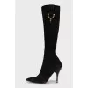 Suede boots with embellished heel