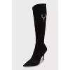 Suede boots with embellished heel