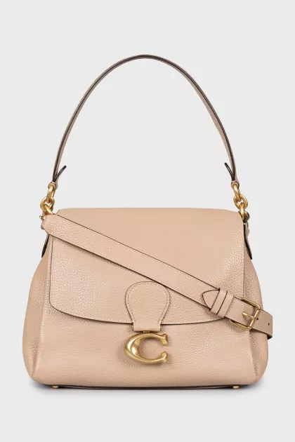 Beige leather crossbody bag