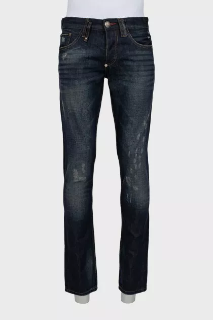 Men's jeans with leather pockets