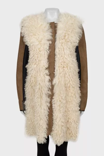 Leather sheepskin coat in combined color