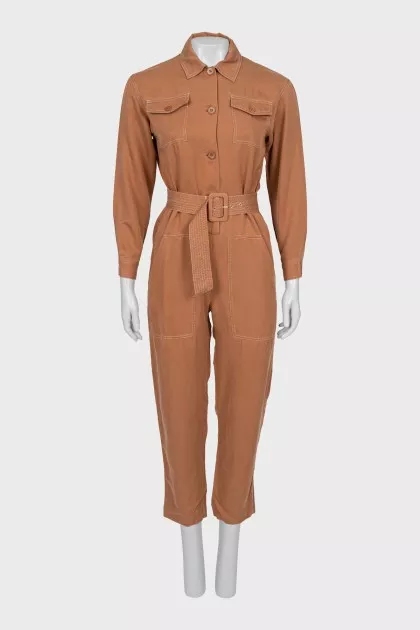 Brown button down jumpsuit