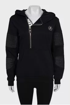 Black hoodie with a skull on the back