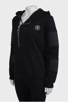 Black hoodie with a skull on the back