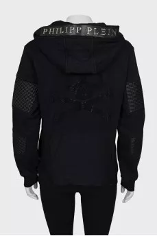 Black hoodie with a skull on the back