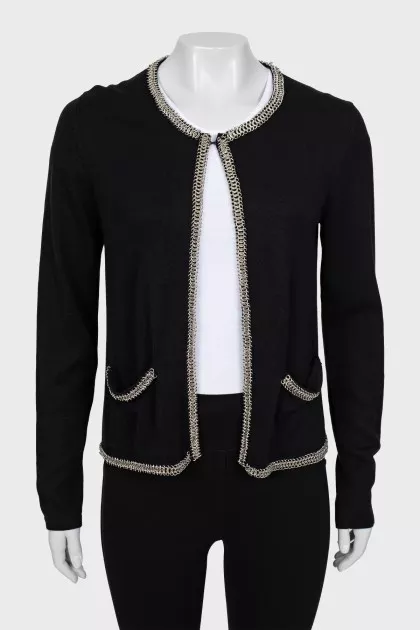 Black cardigan decorated with chain