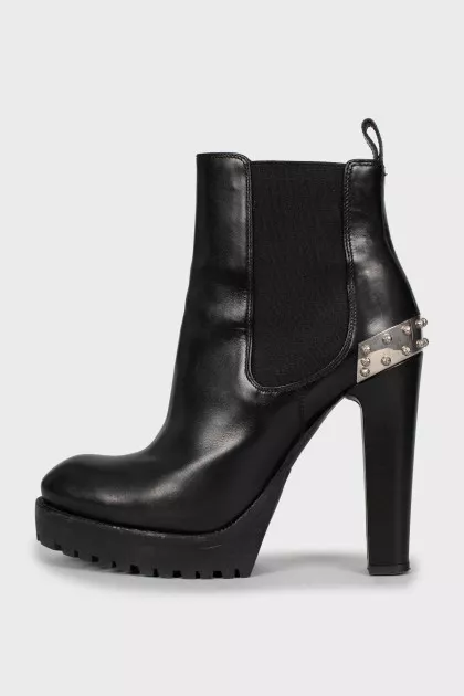Leather ankle boots with metallic decor