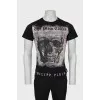 Men's black T-shirt with rhinestones