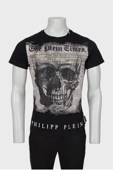 Men's black T-shirt with rhinestones