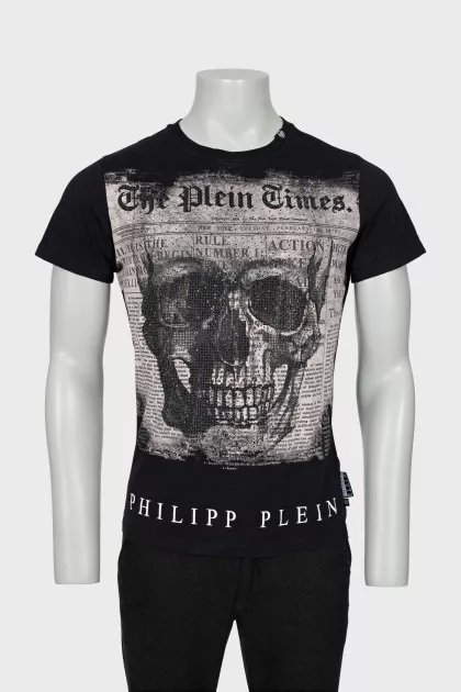 Men's black T-shirt with rhinestones