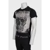 Men's black T-shirt with rhinestones