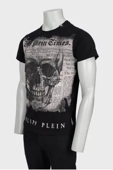 Men's black T-shirt with rhinestones