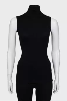 High neck wool tank top