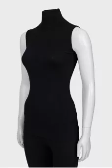 High neck wool tank top