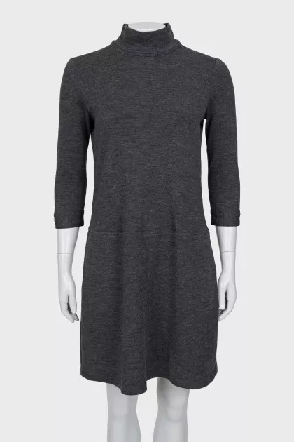Wool dress with high neck