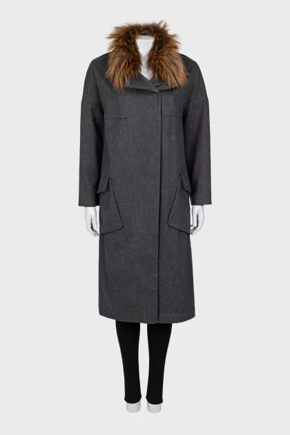 Gray cashmere coat with fur