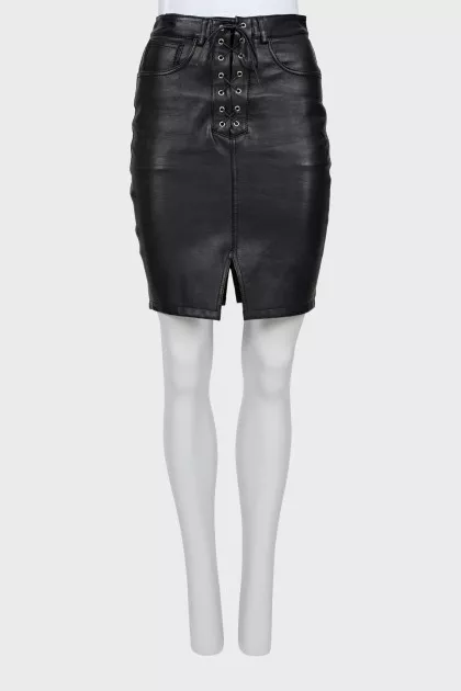 Leather mini skirt with laces