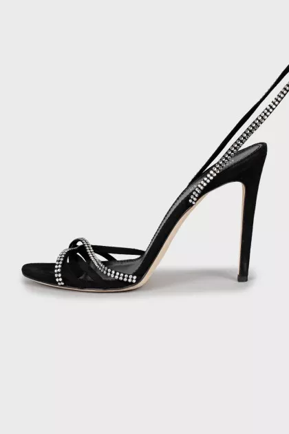 Suede sandals decorated with rhinestones
