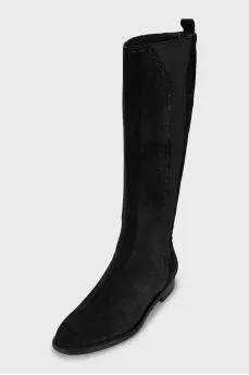 Suede round toe boots