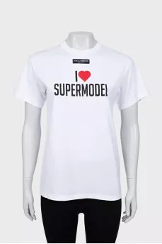 White T-shirt with print and tag
