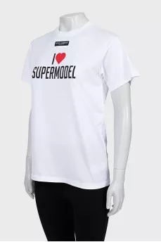 White T-shirt with print and tag