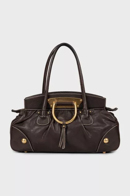 Brown leather tote bag