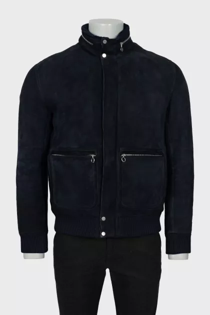 Men's dark blue sheepskin coat
