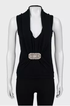 Cashmere T-shirt with brooch