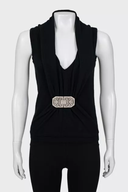 Cashmere T-shirt with brooch