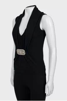 Cashmere T-shirt with brooch