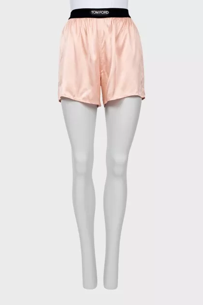 Silk shorts with logo waistband