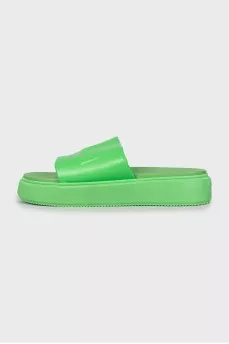 Men's green leather flip-flops