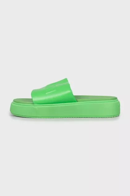 Men's green leather flip-flops