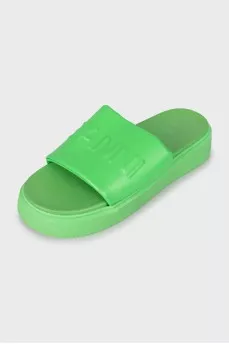 Men's green leather flip-flops