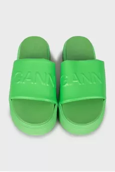Men's green leather flip-flops