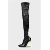 Leather over the knee boots with gold heels